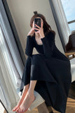 Autumn Winter Women Knitting Maxi Dresses Black Hepburn Long Sleeve Elegant Vestido Square Collar Casual Loose Dress
