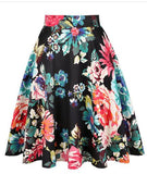 2021 Retro Vintage High Waist Midi Skirts Cotton Plus Size 2XL Floral Printed A Line Women 50s 60s Big Swing Rockabilly Skirt