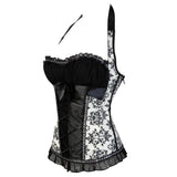 Halter Corset Sexy Bustier Lingerie Zipper Side Brocade Lace Flower Print Overbust Corset Vest Top Corselet for Women