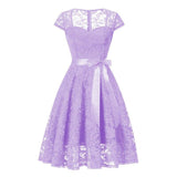 Purple Floral Lace Vintage Formal Dress Elegant Sweetheart Neck Women Summer Cap Sleeve Short Midi Party A Line Vestidos