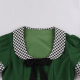 1950s Green Vintage Plaid Patchwork Bowknot Button Up Robe Retro Dresses