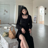 Black Split Dress Women Elegant Designer Gothic Dress Female Streetwear Irregular Ruffles Party Dress Autumn Clothes Women 2020