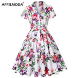 2021 Green Summer Women Swing Midi Dress Parrot Printed Hepburn Style Sundress Short Sleeve Party 50s Casual Rockbilly Dresses