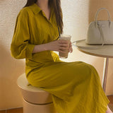 New 2020 Women Summer Shirt Dress Solid Colors Casual Elegant Slim Waist  Long Female Party Vestidos femme Dress