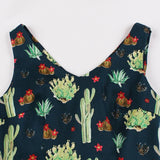 Multicolor Cactus Print Sleeveless Vintage Robes 50s Pinup A Line V Neck Women Summer Cotton Plus Size Dress