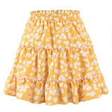 Short Summer Casual Elastic Waist Frills Elegant Sexy Printed Beach Mini A Line Skirt