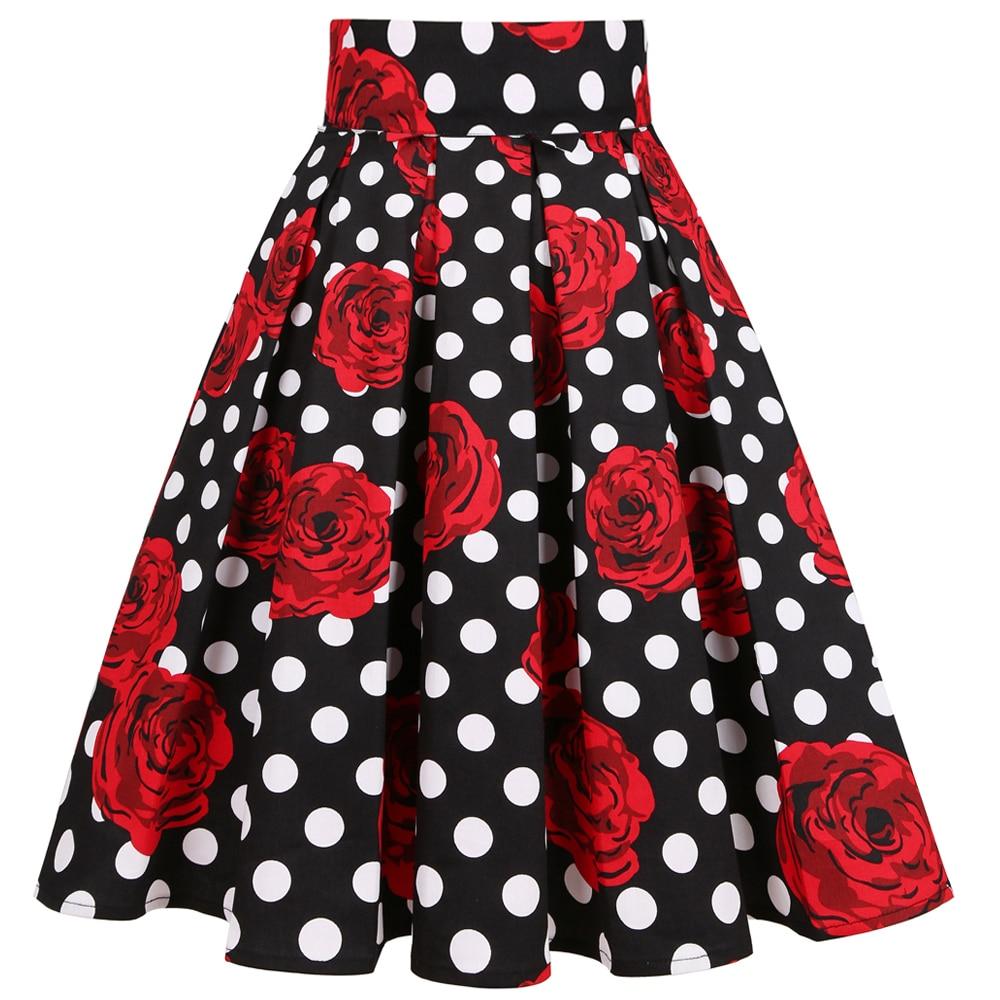 Retro Vintage Women Midi Skirts High Waist Cotton 3XL Plus Size Casual Streetwear Daily 60s Polka Dot Pinup Rockabilly Skater