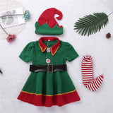 New Halloween Green Elf Girls Christmas Costume Festival Santa Clause for Girls New Year Chilren Xmas Clothing Fancy Party Dress
