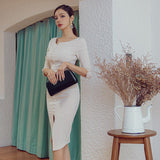 Fashion Women's Spring Dress Elegant Office Ladies Wear Vestidos Femme Slim Sheath Bodycon Dress