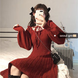 Sweet Knitted Dress Women Winter Elegant Kawaii Mini Dress Female Japanese Style Korean Party Dress Christmas Clothes Women 2021