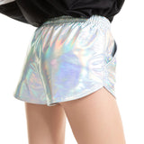Women Hot Shiny Metallic Shorts Elastic Drawstring Summer Holographic Wet Look Booty Shorts Bottoms
