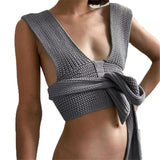 Knit Vest Cross Sexy DIY Style Solid Wrap Crop Tops