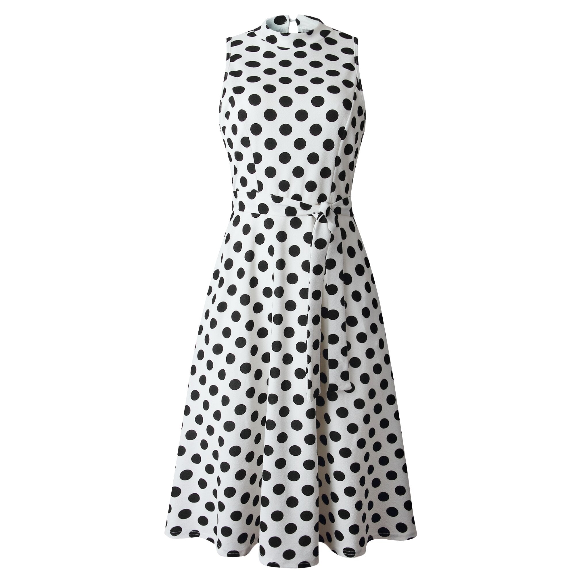 Ladies Summer Polka Dot Print Sleeveless Casual Party Loose A-line Sundress Midi Dress