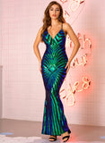 Evening Party Sequins Maxi Spaghetti Strap V Neck Sexy Elegant Sequin Long Dress Gowns