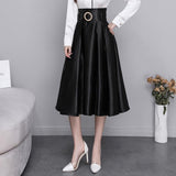 Silk Women Summer High Waist Solid Party Casual Satin A Line Skirt