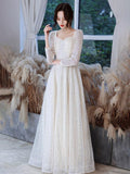 A-line Prom Dress Long-sleeve Women Party Dresses Sequins Elegant Formal Robe Square Neck Evening Dress