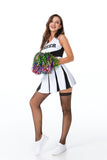Womens Cheerleader Costume Uniform Sexy Party Clubwear Crop Top with Mini Pleated Skirt +Pompoms Suit Cheerleading School Girls