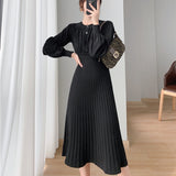 2021 New Autumn Winter Women Lantern Sleeve Sweater Dress Ladies Casual A-Line Midi Knitted Dresses Vestidos