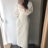 Spring Autumn Women Elegant Ladies Office Dress Fashion Casual Solid Color Dress Slim Midi Dress Vestidos