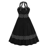 Bow Front Polka Dot Pin Up Vintage 50s Party Elegant Halter Backless High Waist Pockets Dress