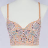 Women Camis Corset In Bra Sexy Beaded Embroidery Cropped Crop Top With Low Cup Push Up Bustier