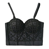 Crop Tank Top To Wear Out Sexy Camis With Cups Beaded Cropped Top Night Club Party Corset Push Up Bustier