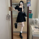 2021 Summer Kawaii Sweet Dress Women Puff Sleeve Elegant Casual Party Mini Dresses Cut Out Black Cute Korean Sexy Y2k Sundress