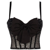 Crop Tops Sexy Sleeveless Sequins Bow Women Top Cropped Party Corset Push Up Bustier Camis Built in Bra