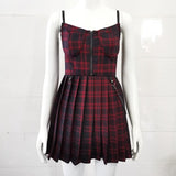 Preppy Style Gothic Girls Sexy Vintage Mini Dress Red Balck Pleated Plaid Women Mini Short Dresses Punk Hip Hop Streetwear