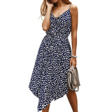 New Ladies Casual Loose Printed Asymmetrical Dot Sleeveless Short Boho Beach Dress