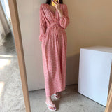 Casual Bohemian Summer Autumn Dress V Neck  Vintage Floral Printed Long Maxi Dresses  Beach Holiday Vestido New arrival