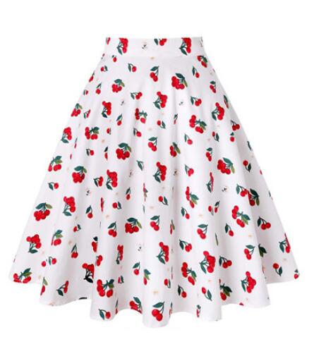 2021 Plus Size 50s Swing Women Skirt A Line High Waist Cotton Ladies Rockabilly School Casual Vintage Skirts Womens Falda Mujer