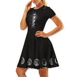 New arrival Women Street Black Dress Fashion 3D Moon Star Print Short Sleeve Female Gothic Punk Dress Harajuku Mini Dresses