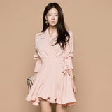 Women Spring Notched Collar Dress Bandage 2021 Mini A-Line Office Casual Tunic Fashion Dresses