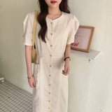 Women Chic Fashion Single-Breasted Elegant Solid Office Lady Ankle-Length Dress Fenimine Vestidos