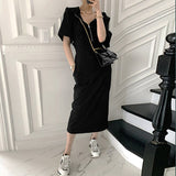 Chic Women Casual Hooded Sweatshirt Midi Dress  Elastic Waist Short  Sleeve Female Bodycon Slim Dress  Summer