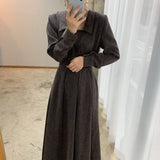 Spring Autumn Women Vintage  Office Lady Long Sleeve Square Collar Female Elegant t A-Line Dress Vestidos  Fashion Clothes