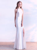 Elegant Taffeta Evening Dress High Split Sexy Long Prom Dress Sleveless Gown Retro