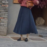 Autumn Winter Women Elastic High Waist Pleated A-Line Long Skirt