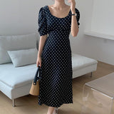 Summer V-Neck Dot Printing Midi Dress For Women Fashion Female Bohemian Beach Vacation Dresses