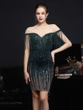 Off Shoulder Sexy Sequin Party Bodycon Dress Women Backless Evening Dress