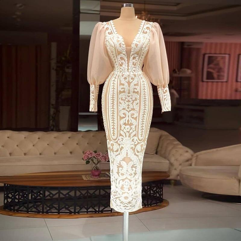 Long Sleeve Dress White Sequin Evening Dress Elegant Vneck Party Dress