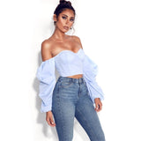 Off Shoulder Corset Tops Shirt Blouses Sweetheart Neck Long Sleeve Summer Beach Street Wear