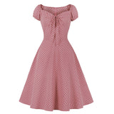 1950s Yellow Polka Dot Casual V Neck High Waist Short Sleeve Robe Pin Up Swing Retro Vintage Dress