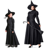 Cosplay Adults and Kids Gothic Witch Costume Set Children Halloween Party Wizards Fancy Dress for Women Girls