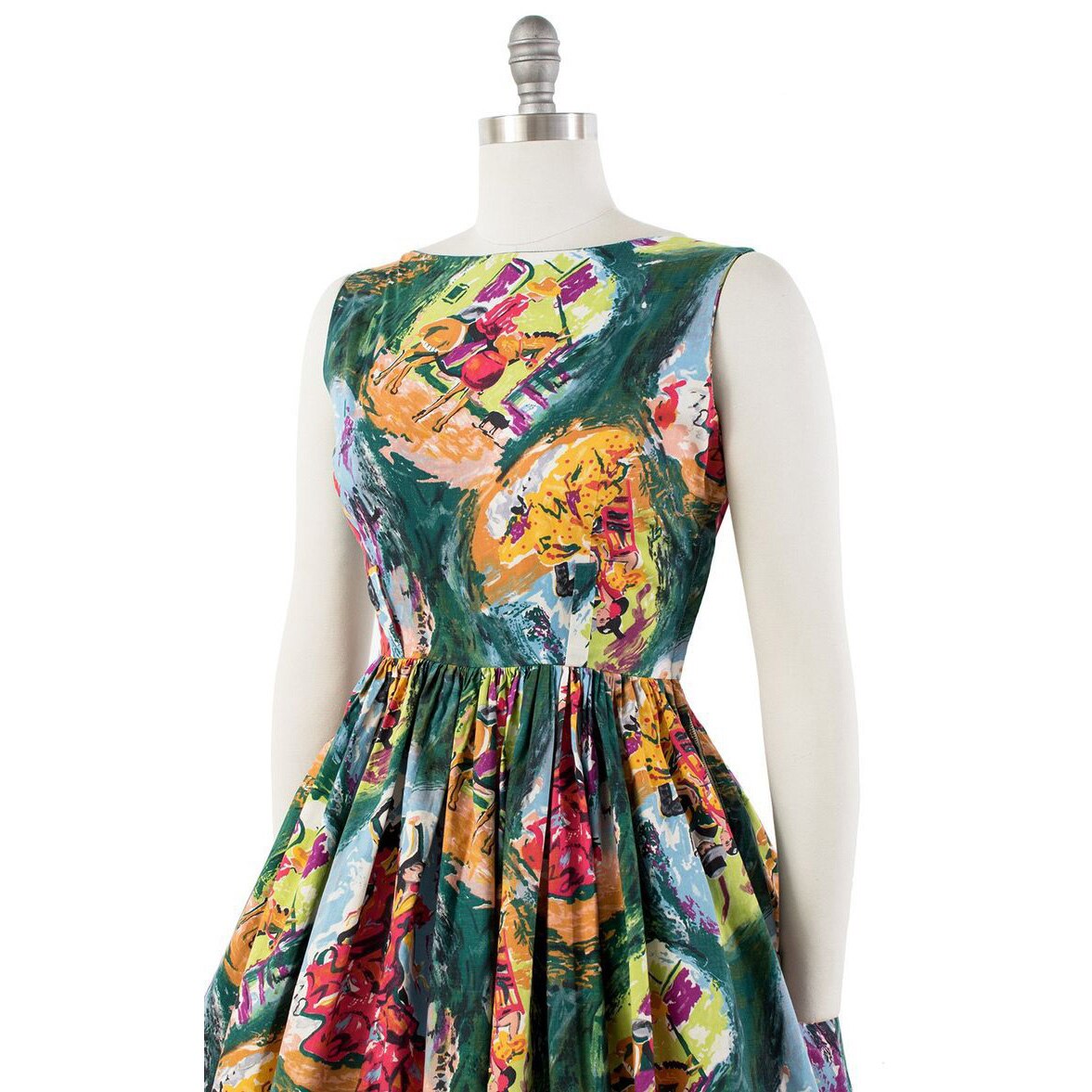 Green Retro Vintage Women 50s Party Dress Sleeveless Fashion Runway Summer Sexy Floral Printed Sundress Rockabilly Clothing 60s