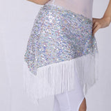 Women Belly Dancing Triangle Hip Scarf With Sequin and Fringe Shining Tassel Dance Wrap Skirt Party Club Stage Costumes