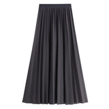 High Waist Women Casual Midi A-Line Solid Elegant Pleated Skirt Streetwear