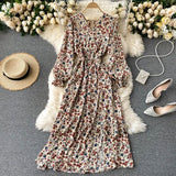 2021 French Spring Summer Women's Floral Chiffon Dress Femme Robe Long Sleeve Fashion Sexy V-Neck Vintage Vestidos Clothing