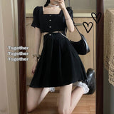 2021 Summer Kawaii Sweet Dress Women Puff Sleeve Elegant Casual Party Mini Dresses Cut Out Black Cute Korean Sexy Y2k Sundress